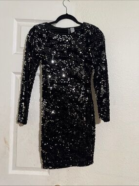 Divided Black Sequin Long-Sleeve Mini Dress